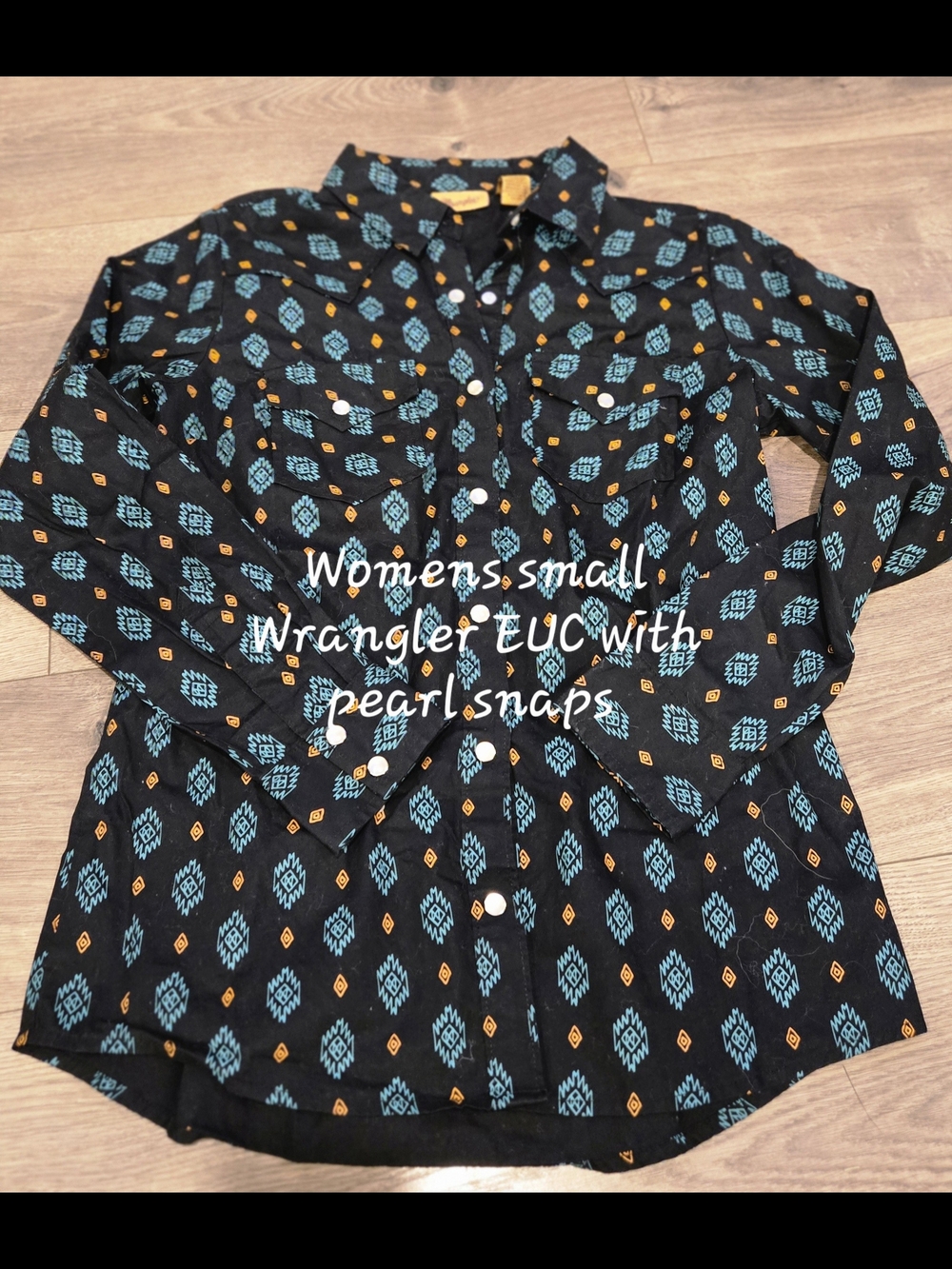 Wrangler Black Aztec Pearl-Snap Shirt with Teal and Gold Motif